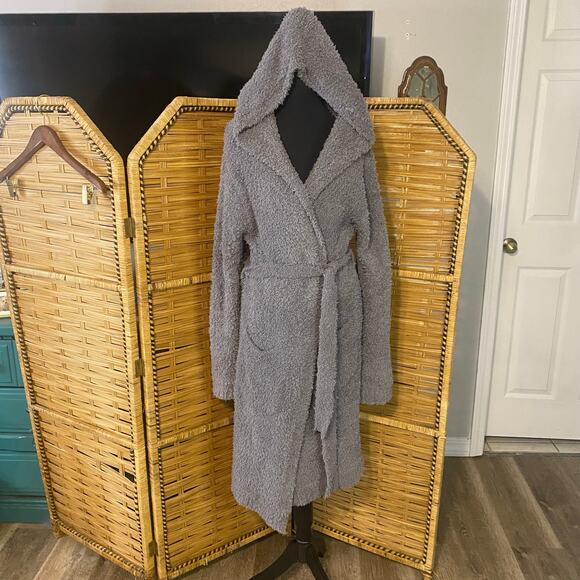 POL Gray Hooded Teddy Fleece Robe Cardigan Longline with Belt Medium - Picture 1 of 11